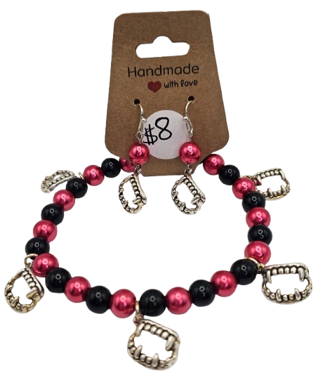 Glass Bead Vampire Charm Bracelet / Earrings Set