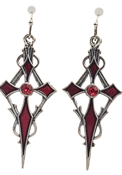Red Gothic Cross Earrings