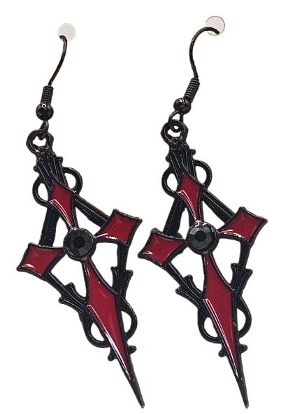 Black & Red Gothic Cross Earrings